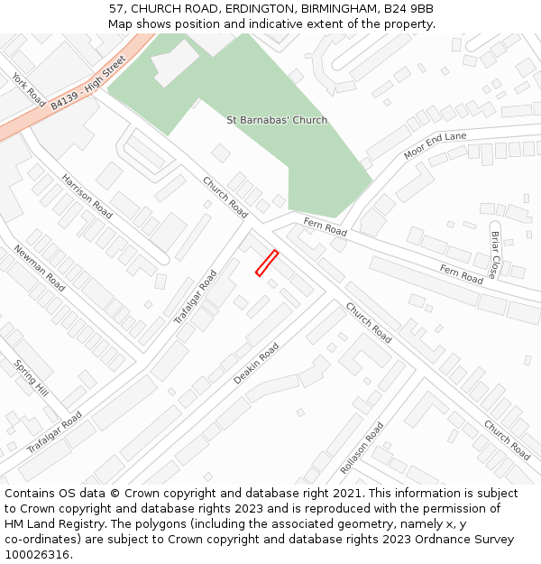 57, CHURCH ROAD, ERDINGTON, BIRMINGHAM, B24 9BB: Location map and indicative extent of plot