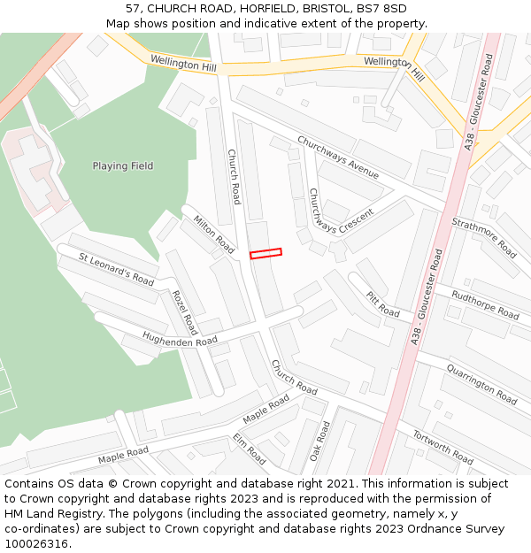 57, CHURCH ROAD, HORFIELD, BRISTOL, BS7 8SD: Location map and indicative extent of plot