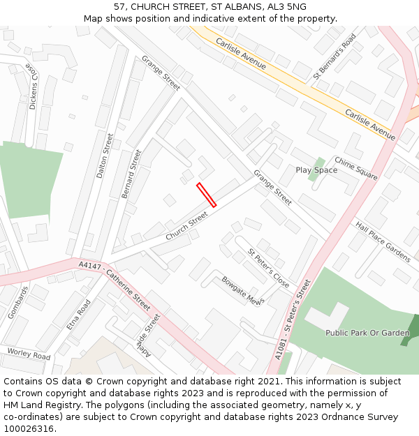 57, CHURCH STREET, ST ALBANS, AL3 5NG: Location map and indicative extent of plot