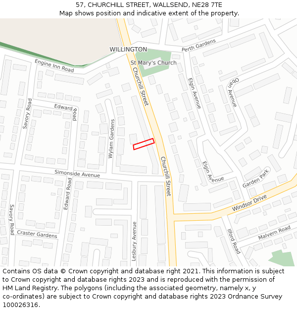 57, CHURCHILL STREET, WALLSEND, NE28 7TE: Location map and indicative extent of plot