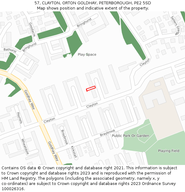 57, CLAYTON, ORTON GOLDHAY, PETERBOROUGH, PE2 5SD: Location map and indicative extent of plot