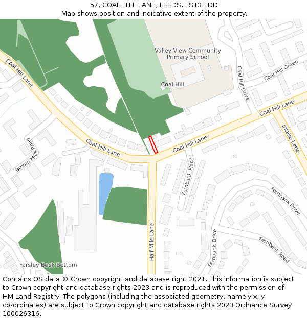 57, COAL HILL LANE, LEEDS, LS13 1DD: Location map and indicative extent of plot