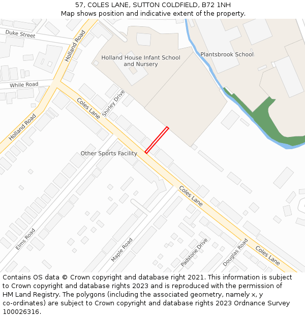 57, COLES LANE, SUTTON COLDFIELD, B72 1NH: Location map and indicative extent of plot