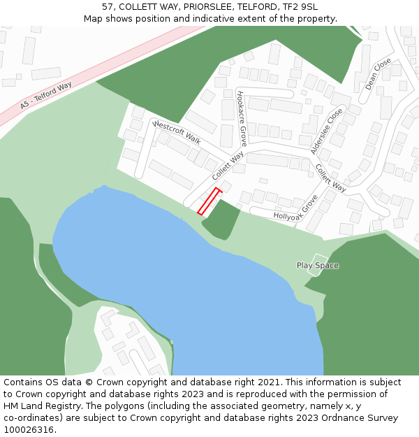 57, COLLETT WAY, PRIORSLEE, TELFORD, TF2 9SL: Location map and indicative extent of plot