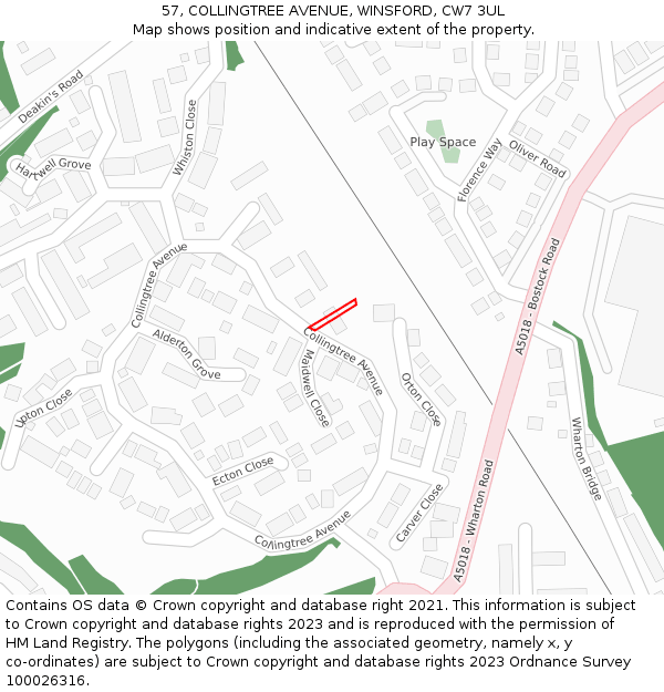 57, COLLINGTREE AVENUE, WINSFORD, CW7 3UL: Location map and indicative extent of plot