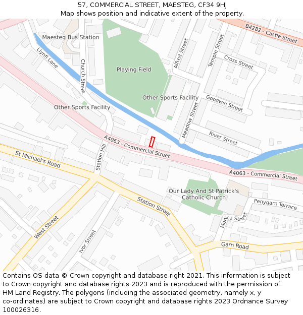 57, COMMERCIAL STREET, MAESTEG, CF34 9HJ: Location map and indicative extent of plot