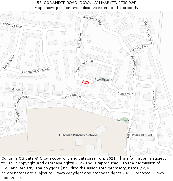 57, CORIANDER ROAD, DOWNHAM MARKET, PE38 9WB: Location map and indicative extent of plot