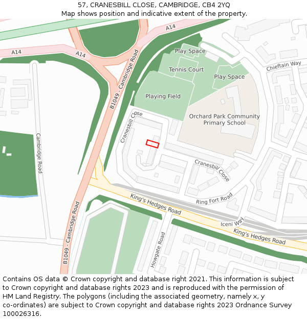 57, CRANESBILL CLOSE, CAMBRIDGE, CB4 2YQ: Location map and indicative extent of plot