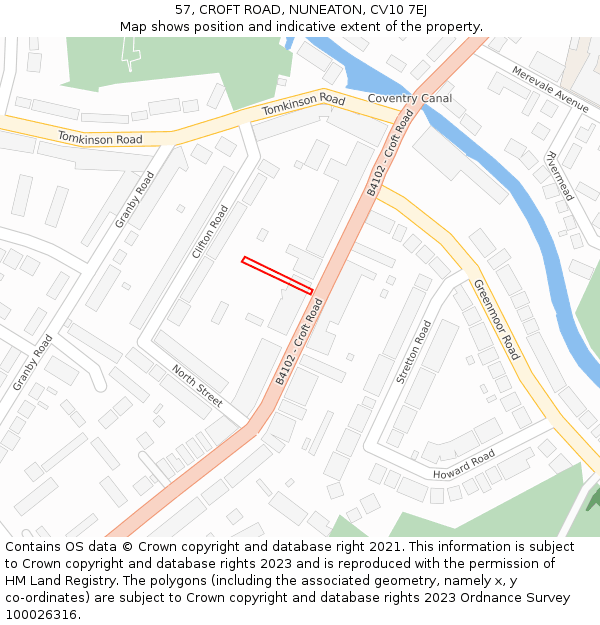 57, CROFT ROAD, NUNEATON, CV10 7EJ: Location map and indicative extent of plot