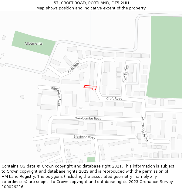 57, CROFT ROAD, PORTLAND, DT5 2HH: Location map and indicative extent of plot