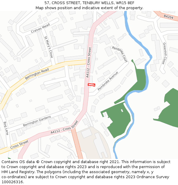 57, CROSS STREET, TENBURY WELLS, WR15 8EF: Location map and indicative extent of plot