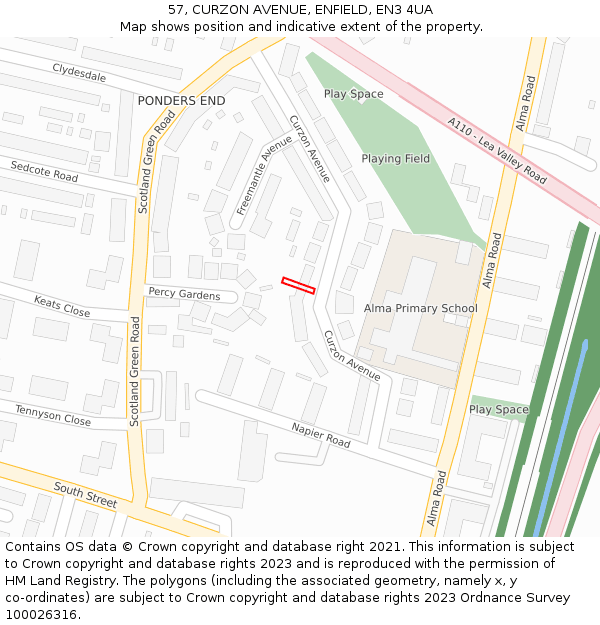 57, CURZON AVENUE, ENFIELD, EN3 4UA: Location map and indicative extent of plot