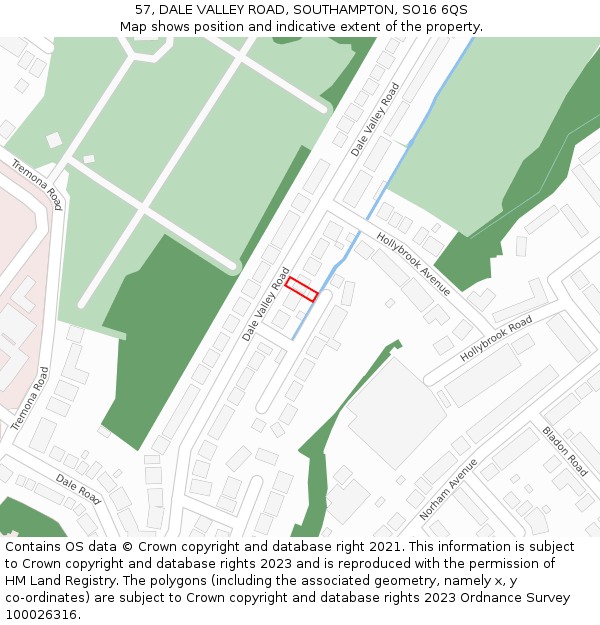 57, DALE VALLEY ROAD, SOUTHAMPTON, SO16 6QS: Location map and indicative extent of plot