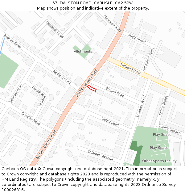 57, DALSTON ROAD, CARLISLE, CA2 5PW: Location map and indicative extent of plot
