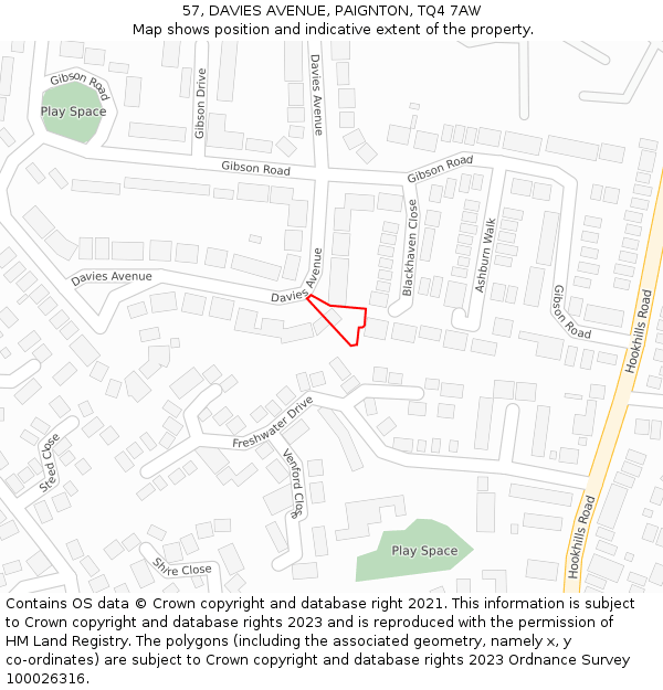 57, DAVIES AVENUE, PAIGNTON, TQ4 7AW: Location map and indicative extent of plot