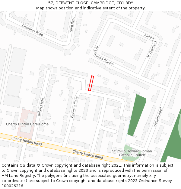 57, DERWENT CLOSE, CAMBRIDGE, CB1 8DY: Location map and indicative extent of plot
