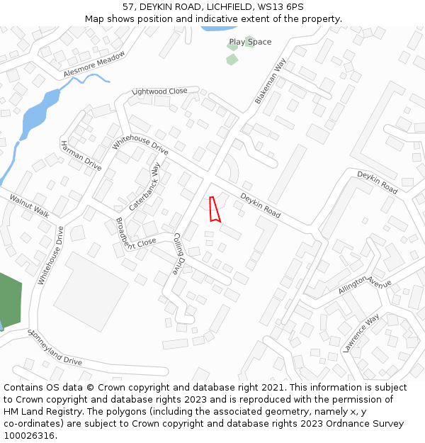 57, DEYKIN ROAD, LICHFIELD, WS13 6PS: Location map and indicative extent of plot