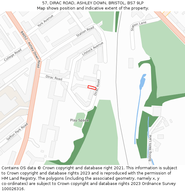 57, DIRAC ROAD, ASHLEY DOWN, BRISTOL, BS7 9LP: Location map and indicative extent of plot
