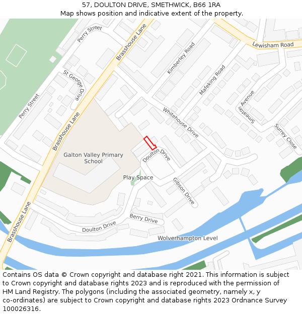 57, DOULTON DRIVE, SMETHWICK, B66 1RA: Location map and indicative extent of plot