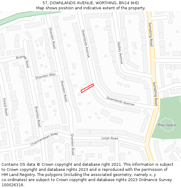 57, DOWNLANDS AVENUE, WORTHING, BN14 9HD: Location map and indicative extent of plot