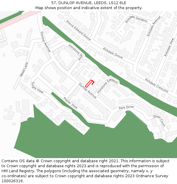 57, DUNLOP AVENUE, LEEDS, LS12 6LE: Location map and indicative extent of plot