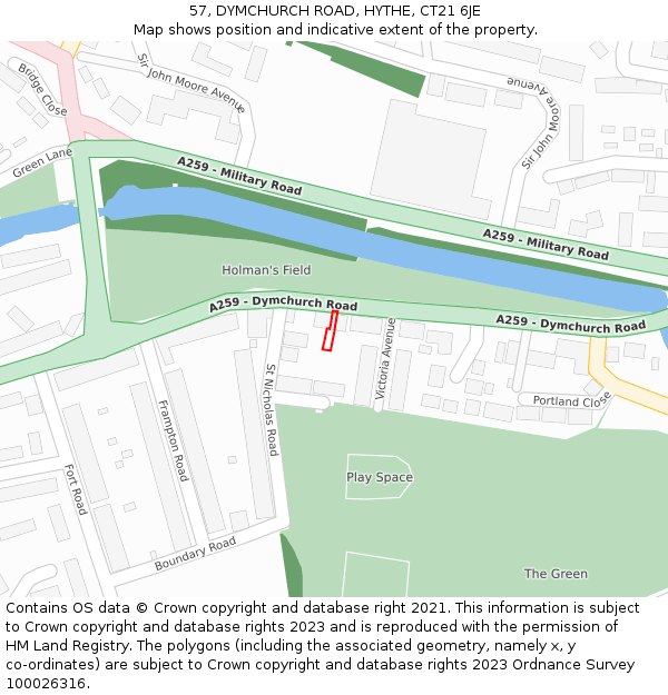 57, DYMCHURCH ROAD, HYTHE, CT21 6JE: Location map and indicative extent of plot