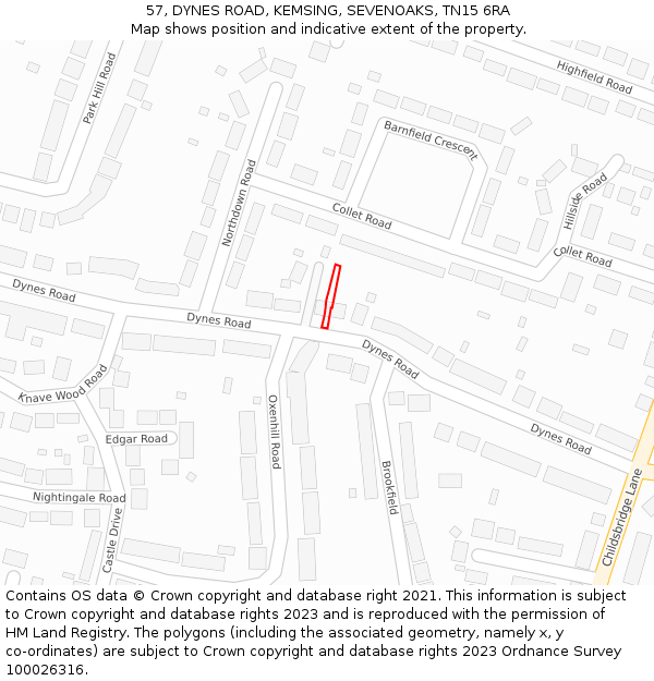 57, DYNES ROAD, KEMSING, SEVENOAKS, TN15 6RA: Location map and indicative extent of plot