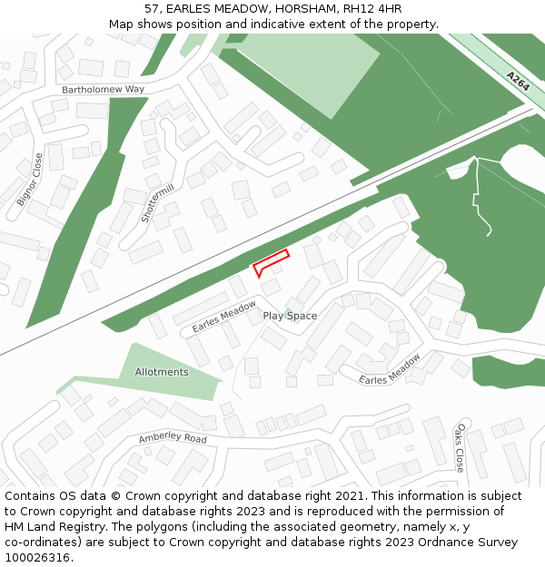 57, EARLES MEADOW, HORSHAM, RH12 4HR: Location map and indicative extent of plot