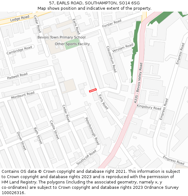 57, EARLS ROAD, SOUTHAMPTON, SO14 6SG: Location map and indicative extent of plot