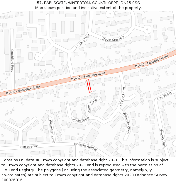 57, EARLSGATE, WINTERTON, SCUNTHORPE, DN15 9SS: Location map and indicative extent of plot
