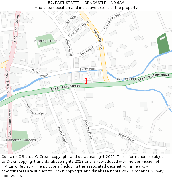 57, EAST STREET, HORNCASTLE, LN9 6AA: Location map and indicative extent of plot