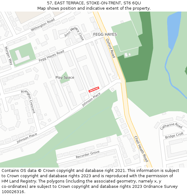 57, EAST TERRACE, STOKE-ON-TRENT, ST6 6QU: Location map and indicative extent of plot