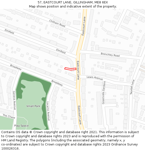 57, EASTCOURT LANE, GILLINGHAM, ME8 6EX: Location map and indicative extent of plot