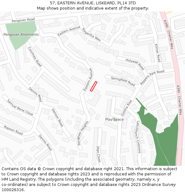 57, EASTERN AVENUE, LISKEARD, PL14 3TD: Location map and indicative extent of plot