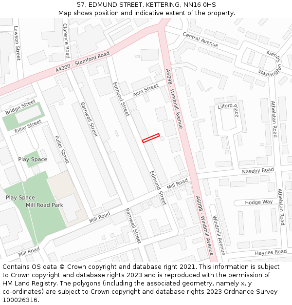 57, EDMUND STREET, KETTERING, NN16 0HS: Location map and indicative extent of plot