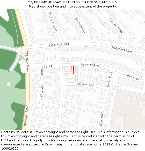 57, EGREMONT ROAD, BEARSTED, MAIDSTONE, ME15 8LX: Location map and indicative extent of plot