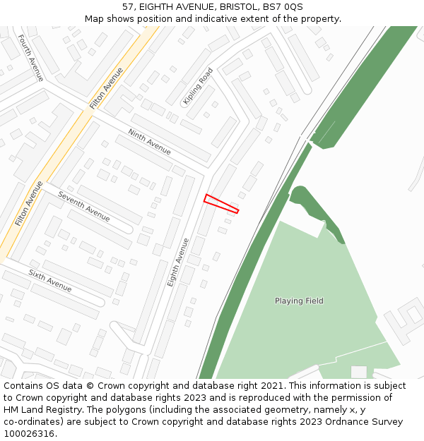 57, EIGHTH AVENUE, BRISTOL, BS7 0QS: Location map and indicative extent of plot