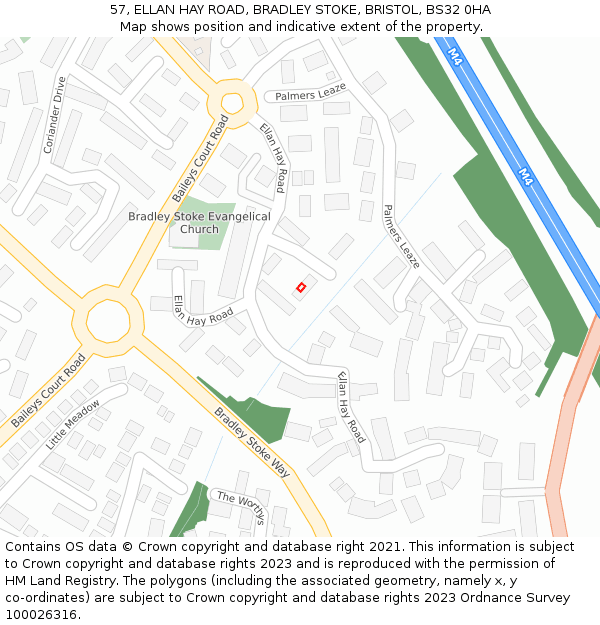 57, ELLAN HAY ROAD, BRADLEY STOKE, BRISTOL, BS32 0HA: Location map and indicative extent of plot
