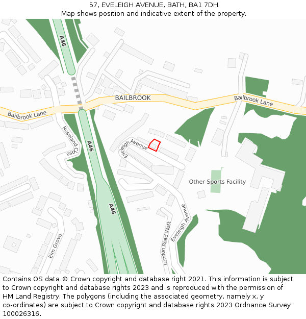 57, EVELEIGH AVENUE, BATH, BA1 7DH: Location map and indicative extent of plot