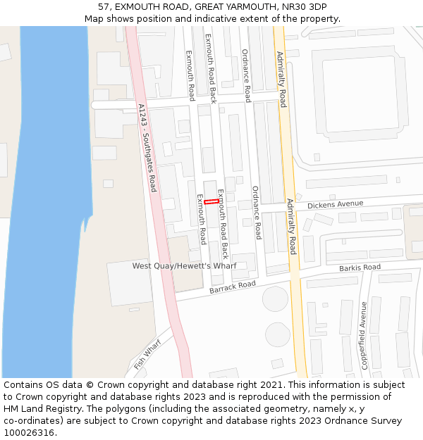 57, EXMOUTH ROAD, GREAT YARMOUTH, NR30 3DP: Location map and indicative extent of plot