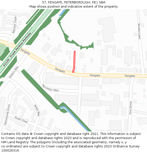 57, FENGATE, PETERBOROUGH, PE1 5BA: Location map and indicative extent of plot