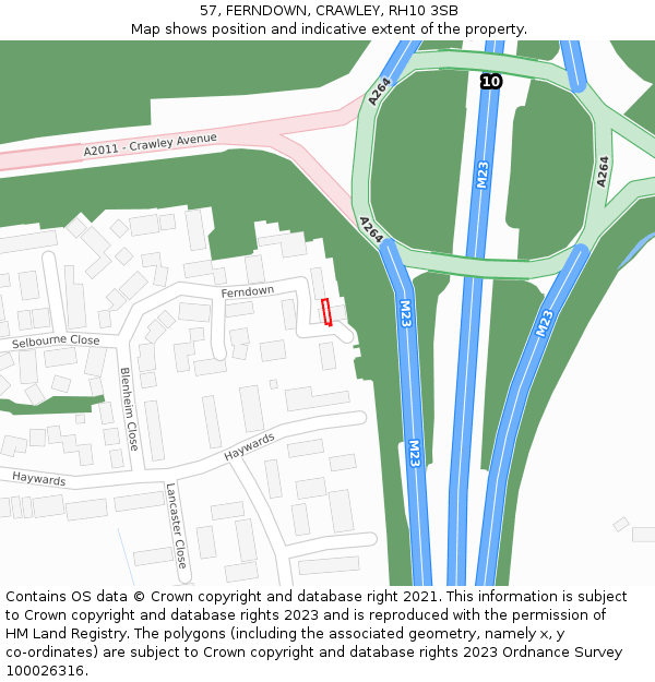 57, FERNDOWN, CRAWLEY, RH10 3SB: Location map and indicative extent of plot