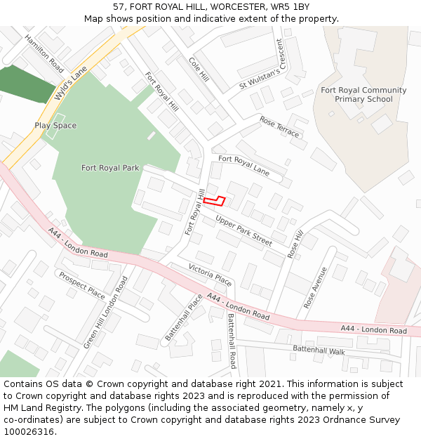 57, FORT ROYAL HILL, WORCESTER, WR5 1BY: Location map and indicative extent of plot