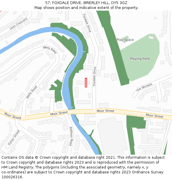 57, FOXDALE DRIVE, BRIERLEY HILL, DY5 3GZ: Location map and indicative extent of plot