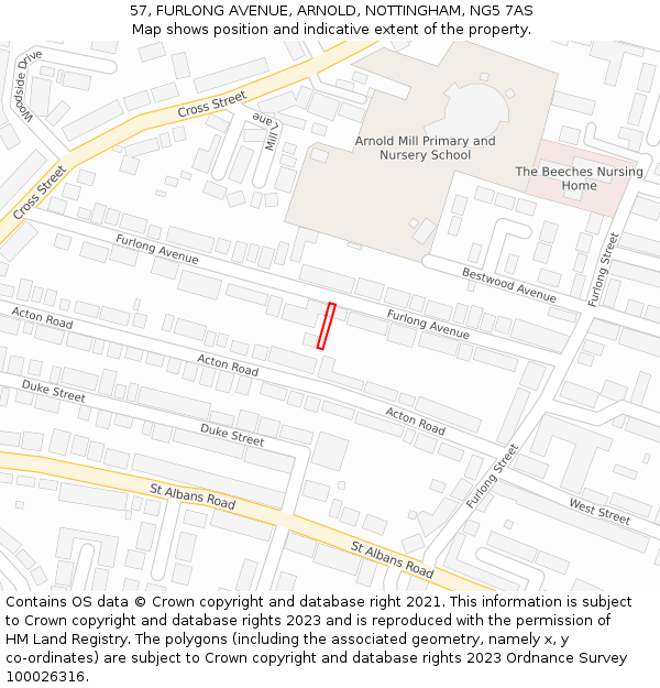 57, FURLONG AVENUE, ARNOLD, NOTTINGHAM, NG5 7AS: Location map and indicative extent of plot