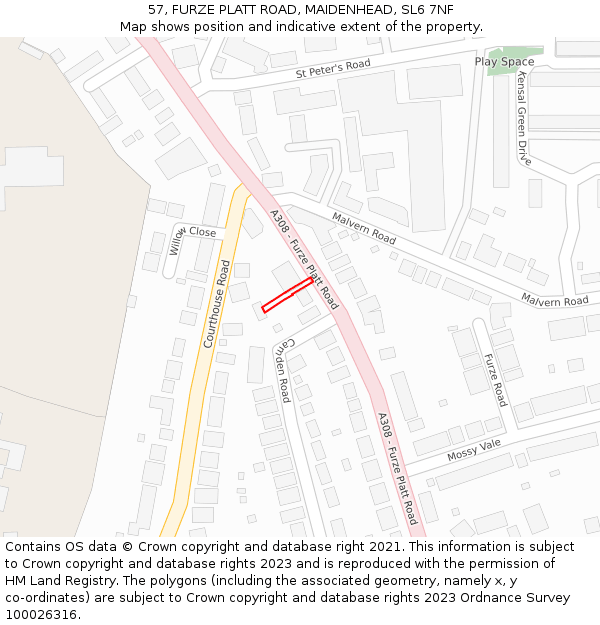 57, FURZE PLATT ROAD, MAIDENHEAD, SL6 7NF: Location map and indicative extent of plot