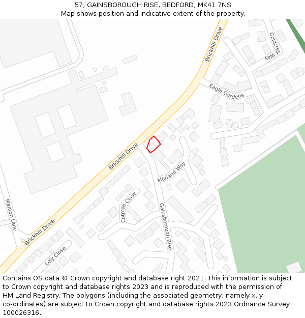 57, GAINSBOROUGH RISE, BEDFORD, MK41 7NS: Location map and indicative extent of plot