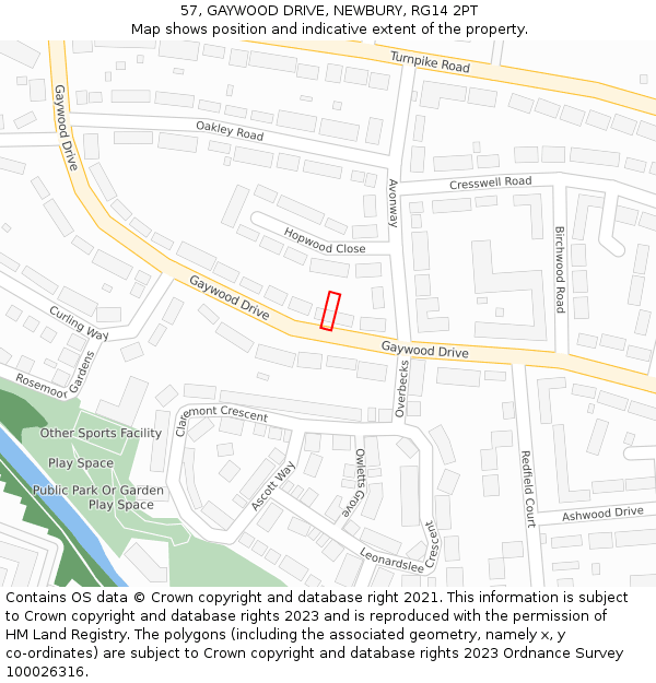 57, GAYWOOD DRIVE, NEWBURY, RG14 2PT: Location map and indicative extent of plot