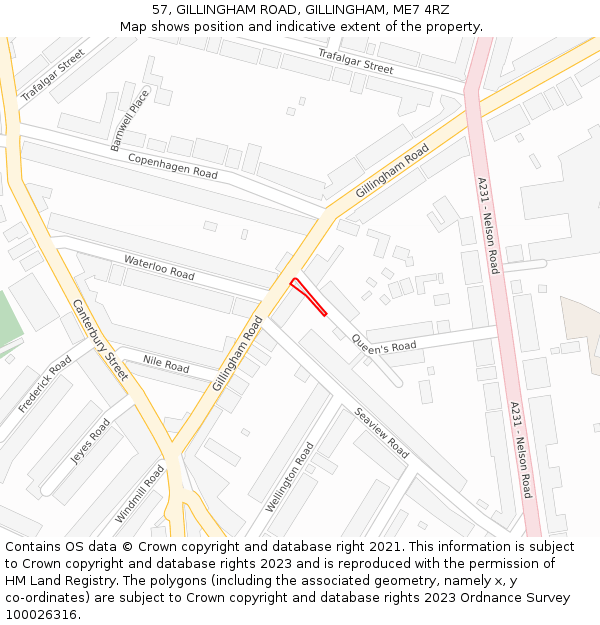 57, GILLINGHAM ROAD, GILLINGHAM, ME7 4RZ: Location map and indicative extent of plot