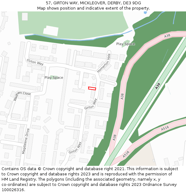57, GIRTON WAY, MICKLEOVER, DERBY, DE3 9DG: Location map and indicative extent of plot